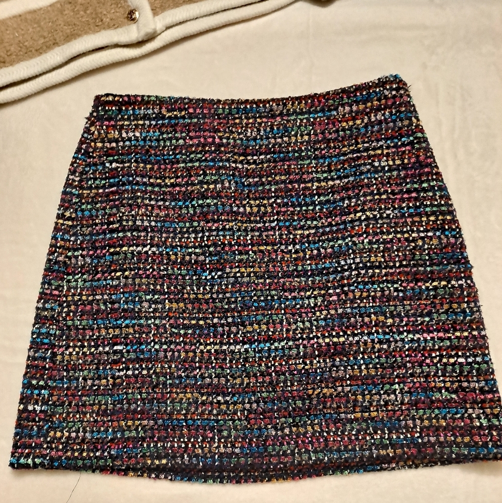 LOFT Navy Blue Multicolor Tweed Skirt
